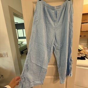 Aerie Light Blue Gingham Wide Leg Pants